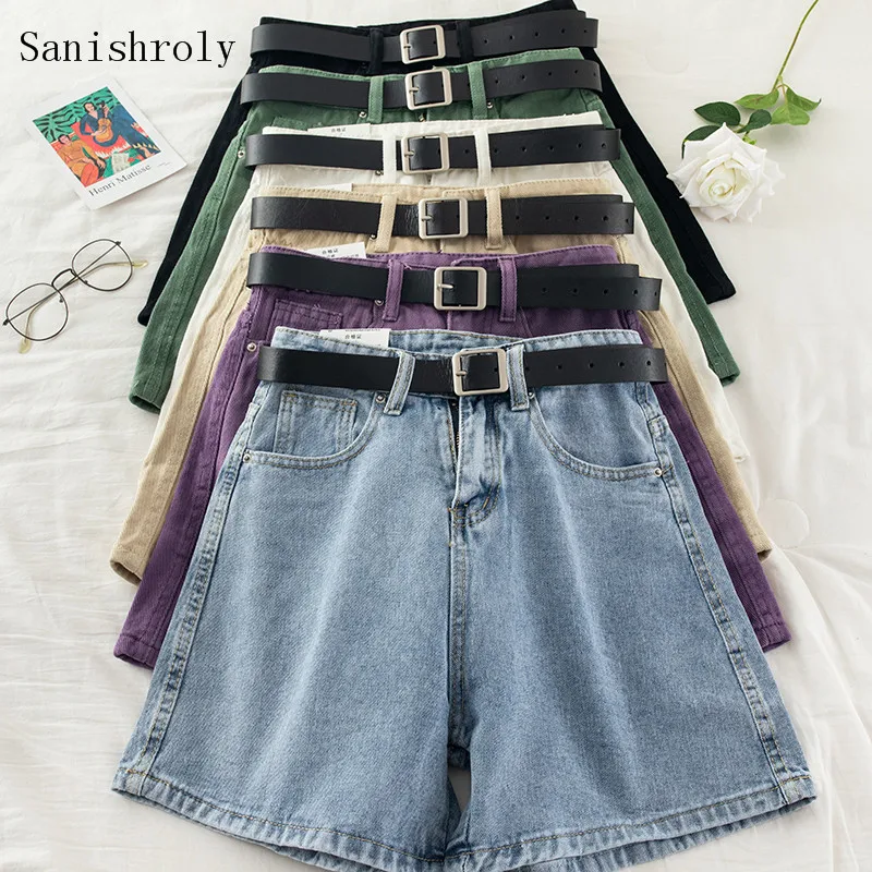

Женские джинсовые шорты Sanishroly, повседневные трапециевидные шорты с высокой талией и широкими штанинами, с поясом, модель CD170 на лето, 2021
