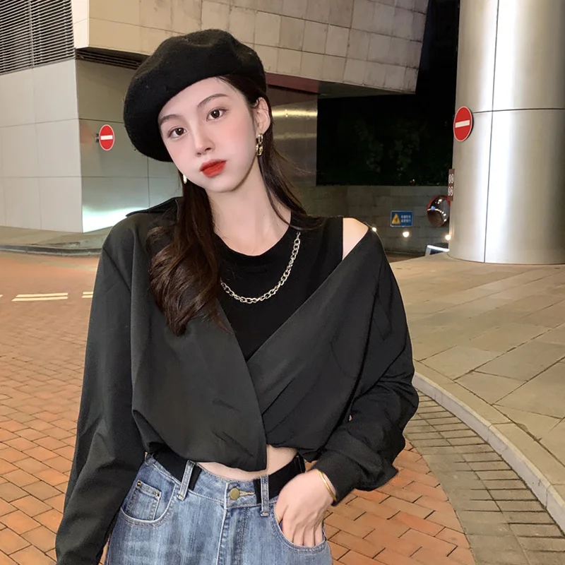 Двойная белая рубашка женская на весну и осень дизайн ощущения меньшинств