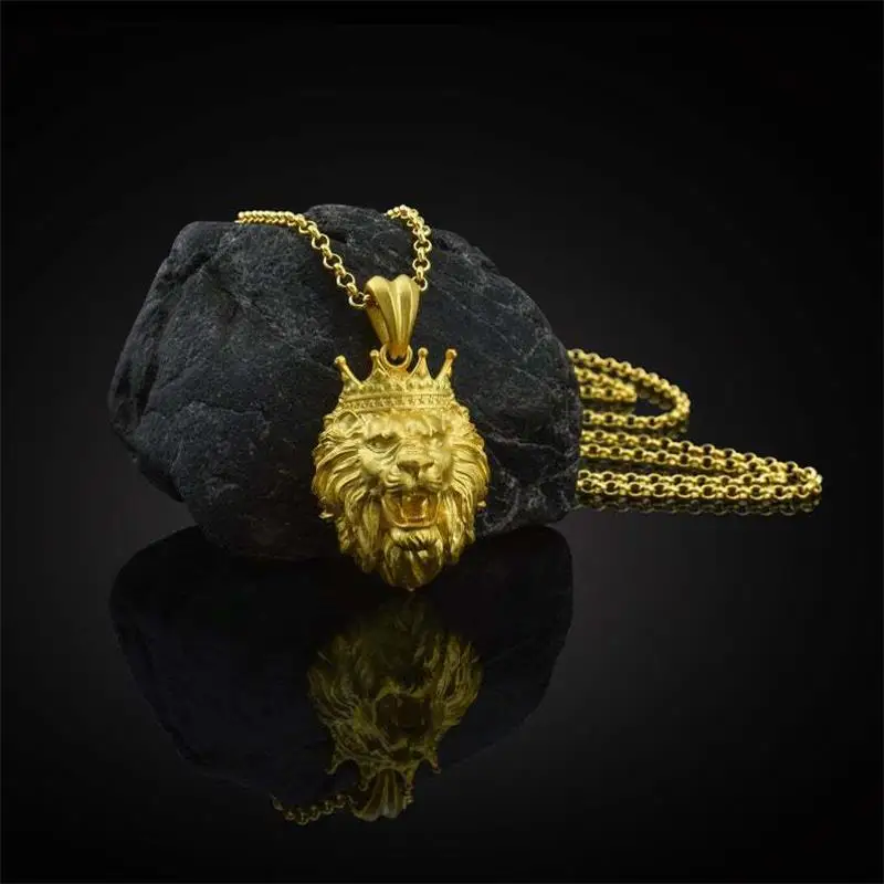 

ECHSUN collares de moda 2020 joyeria colar crown hip hop Lion head collier homme pendant necklace men joyas mujer Animal golden