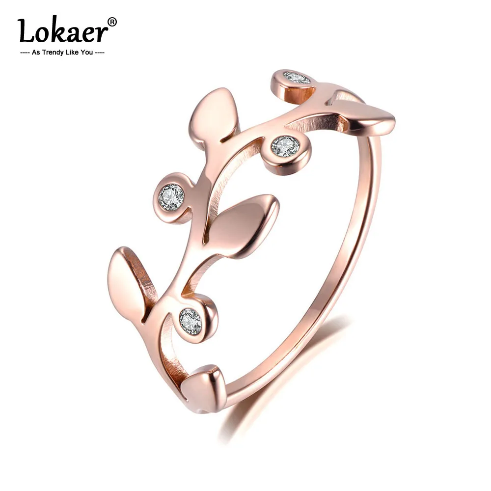Lokaer оригинальный дизайн стразы листья розовое золото кольцо ювелирное изделие