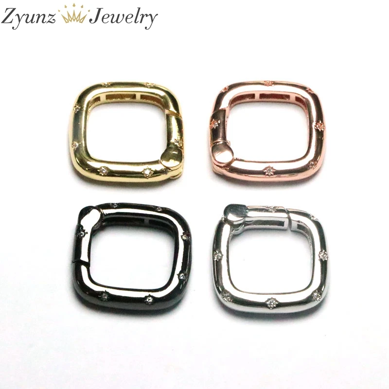 

5PCS, CZ Pave Square Carabiner Clips, Snap Lock Connector Clasp, Silver, Black, Rose, Gold Jewelry Findings