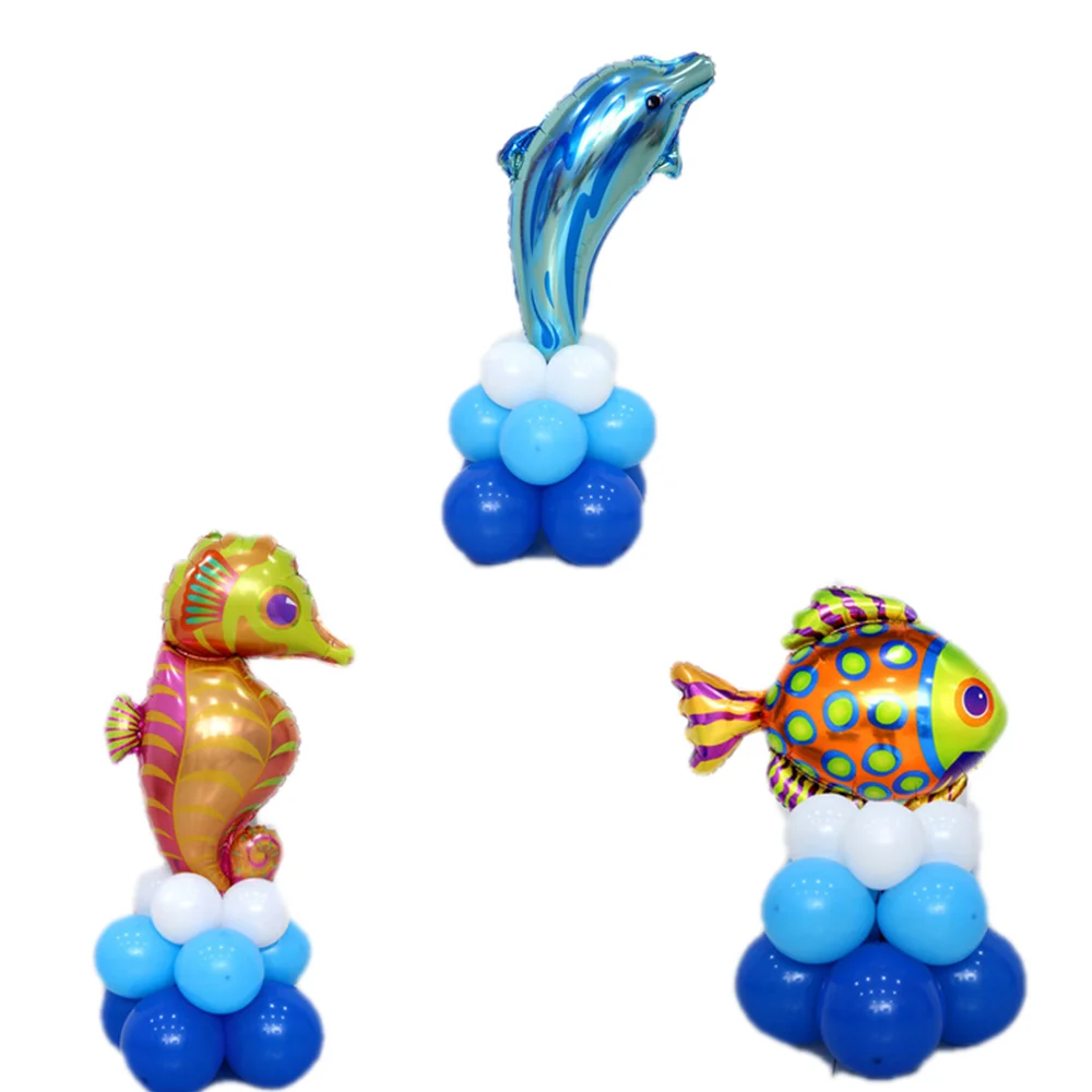 17 шт./лот рыбы Дельфин гиппокамп фольга латексные шары стойки гелиевые надувные