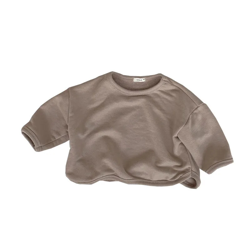 

Korean baby children's casual loose round neck plus cashmere sweater neutral Japanese T shirt autumn and winter