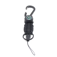 camping carabiner mountain link key chain security gear survival umbrella woven rope keychain with compass for outdoor hiking