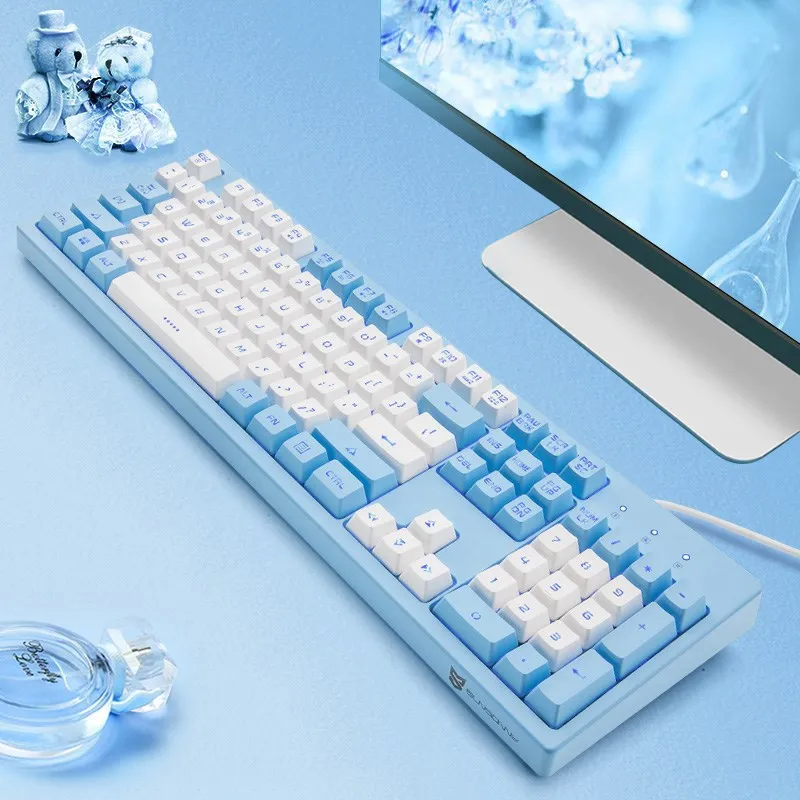 

New girly pink gaming mechanical wired keyboard 104-key USB interface white backlight is suitable for gamers PC laptops