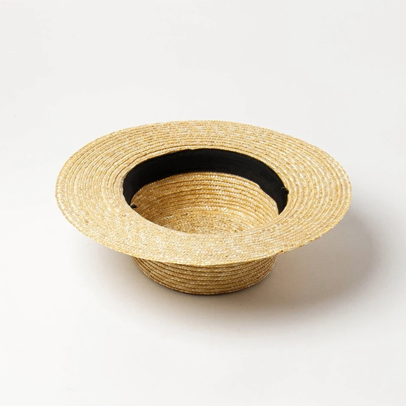 

Summer Women's Fisherman Hats Bucket Casual Sun Warp Knitting Straw with Braid Beach Daily Travel Collapsible M6CD