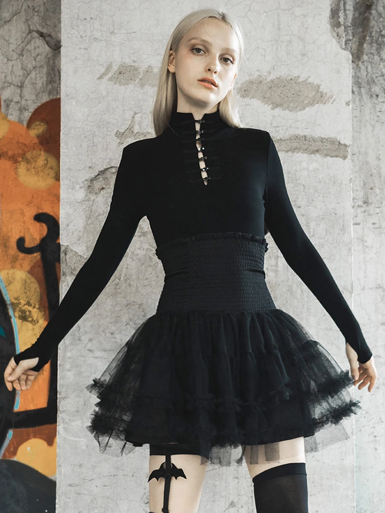 Панковские женские готические топы с высоким воротом и длинными рукавами Cheongsam PT