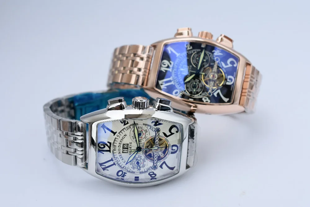 CASENO брендовые модные часы из нержавеющей стали tourbillon Механические Мужские золотые часы дропшиппинг день Дата Скелет Мужские часы с автоматическим подзаводом