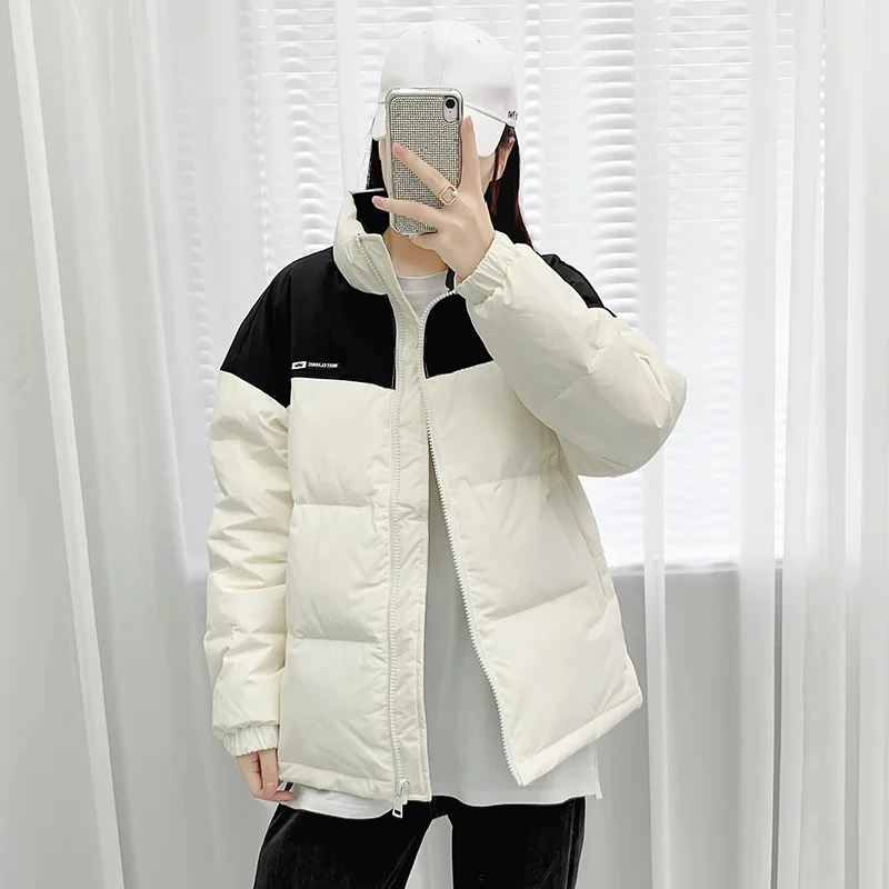 

Внесезонная пуховая куртка для женщин, новинка 2021, короткое корейское свободное стеганое Утепленное зимнее пальто с воротником-стойкой