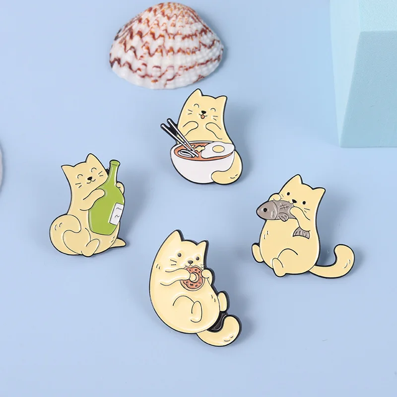 Эмалированные булавки в виде милых котят Желтые Кошачьи съедобные рыбки для