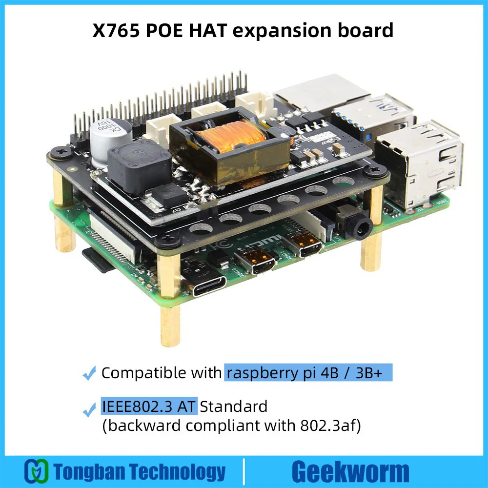 Плата расширения Raspberry Pi 4 X765 802.3at POE модуль питания Ethernet PoE для B ( модели ) / 3B