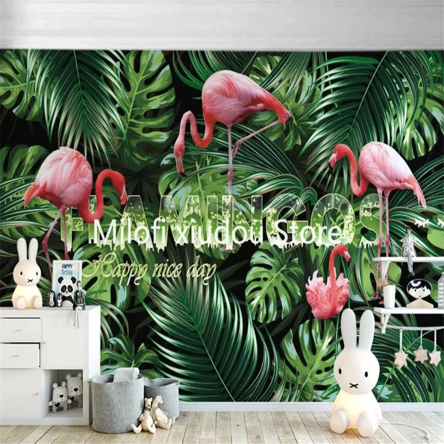 

Custom 3D wallpaper mural Nordic hand-painted watercolor flamingo American pastoral living room background wall decoration wallp