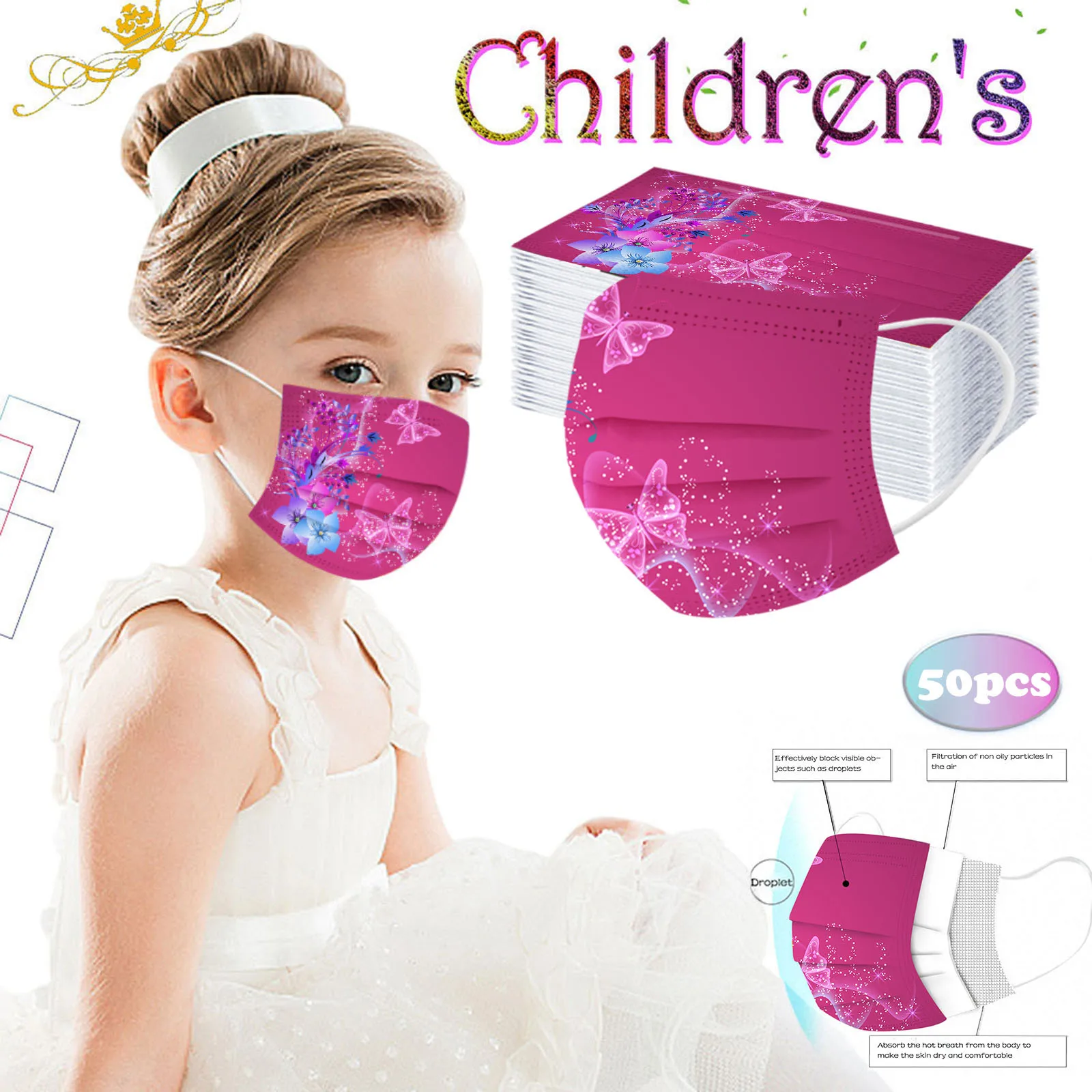 

50pcs Disposable Children Face Mask Cartoon Printed Soft Skin-friendly Disposable Mouth Mask Boy Girl Halloween Mask Mascarilla