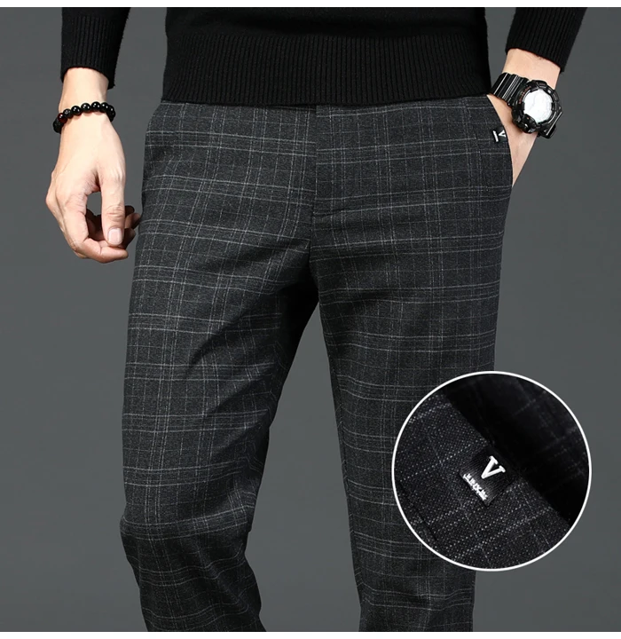 Для Мужчин's Повседневное штаны в клетку для бизнес на каждый день Slim Fit темно-серый классический Стиль лосины мужской брендовая одежда