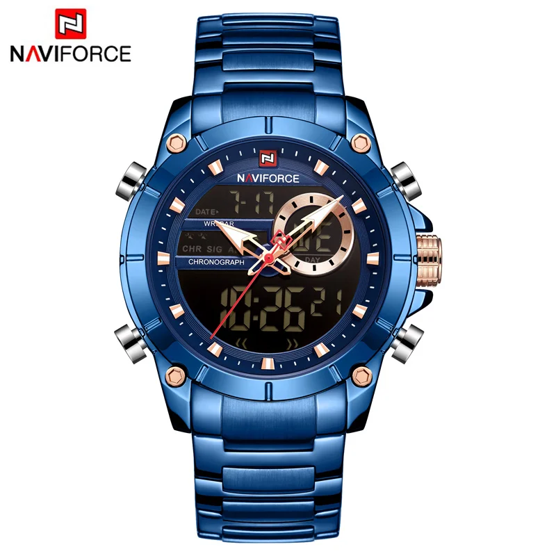 NAVIFORCE мужские часы Топ люксовый бренд мужские s Модные Аналоговые цифровой двойной дисплей часы мужские золотые деловые водонепроницаемые наручные часы - Цвет: BE BE