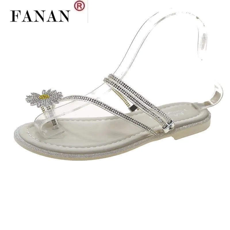 

2021 Summer Women Slippers Flower Open-toed Double Wear Women Shoes Flat Sandals Fashion New Beach Shoes Rhinestone Shoes Woman