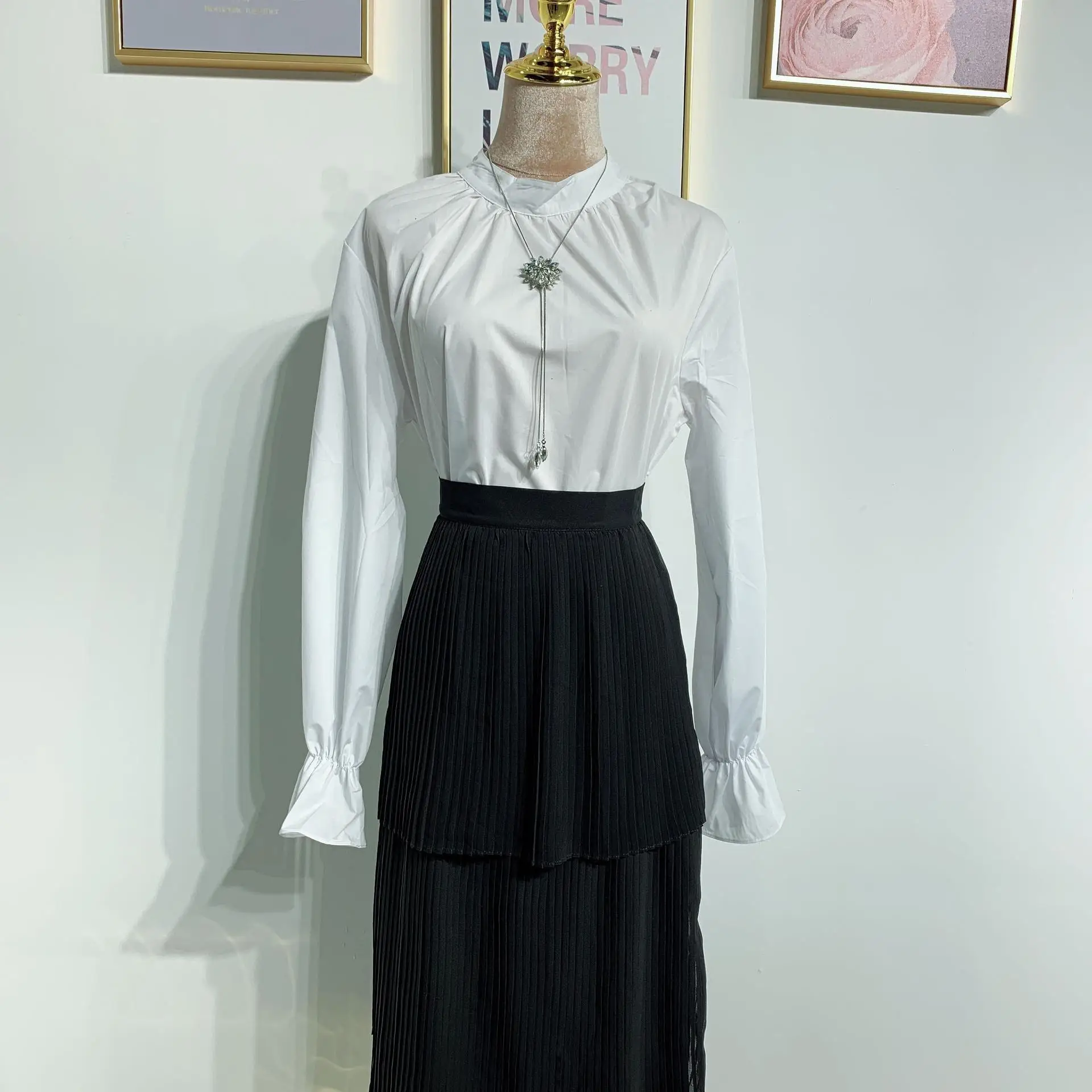 Модная женская блузка с оборками и рюшами топ рукавами-колокольчиками