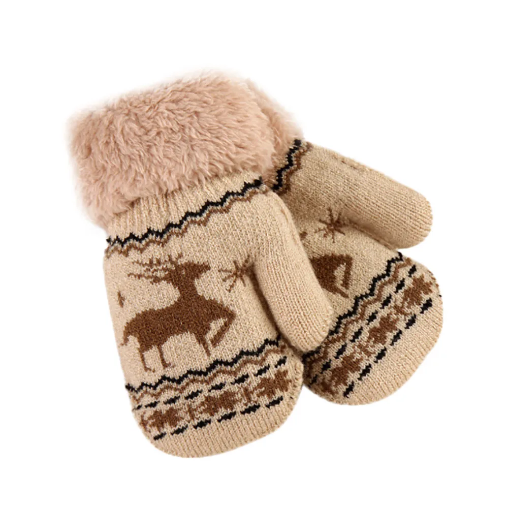 Теплые зимние перчатки с рождественским оленем для маленьких девочек и