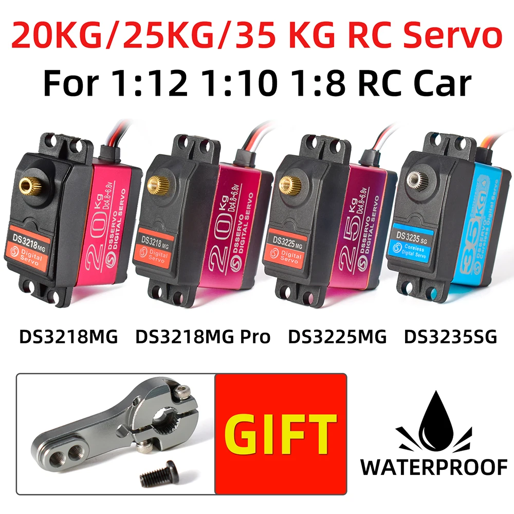 Servo a prueba de agua para coches teledirigidos, engranaje de Metal Digital, 20KG, DS3218, DS3225, 25KG, DS3235, 35KG, 180/270 grados, 1/8, 1/10, 1/12-0