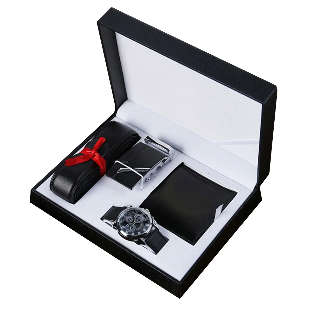 

3pcs Boyfriend Birthday Men PU Black Gift Set Father Valentine's Day Box Wallet Watch Belt Accessories Husband Fashion Colleague