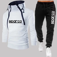 mens sparco print tracksuits long sleeve double stranded zipper hoodie and trousers winter windproof motorcycle suits