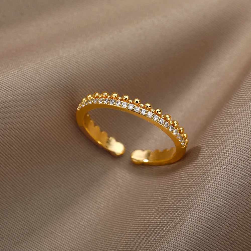 

Gold Silver Color Wedding Ring Zircon Crystal Rings For Women Girls Adjustable Open Cuff Rings Vintage Jewelry Gift Bague