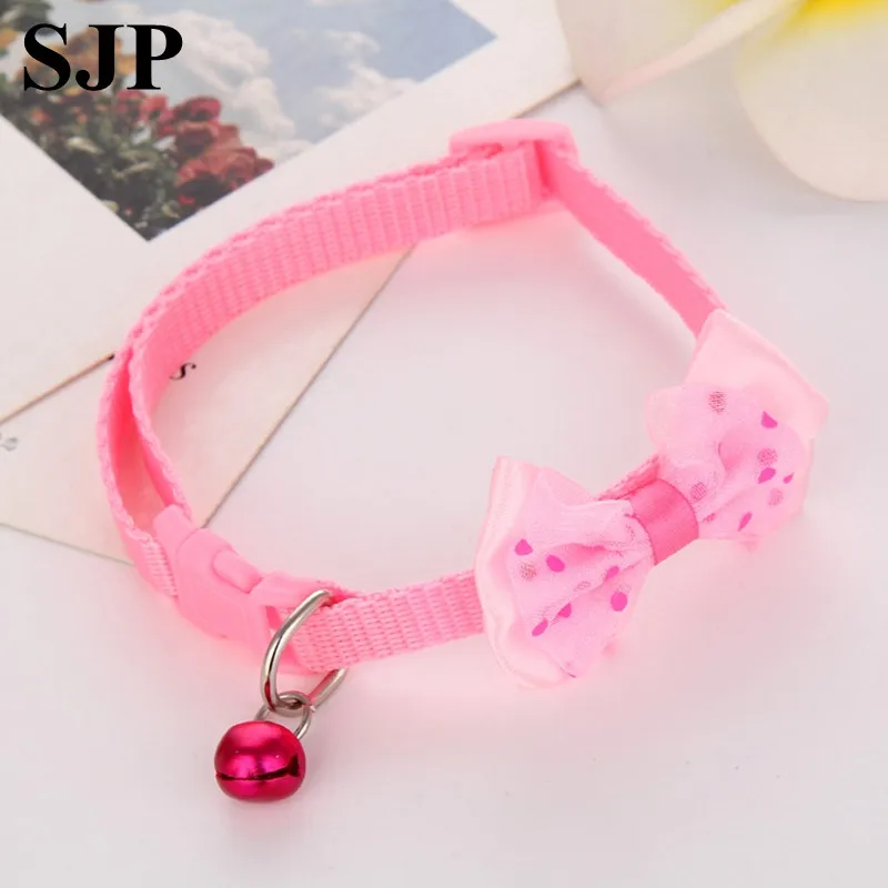 Ошейник с бантиком и поводок для питомца кошки собаки Светоотражающий