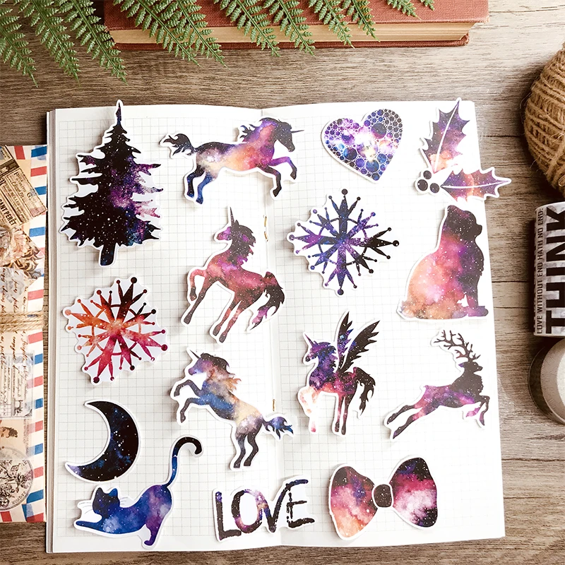 22 звёздочка винтажная фантазия галактика единорог животные наклейка сделай сам