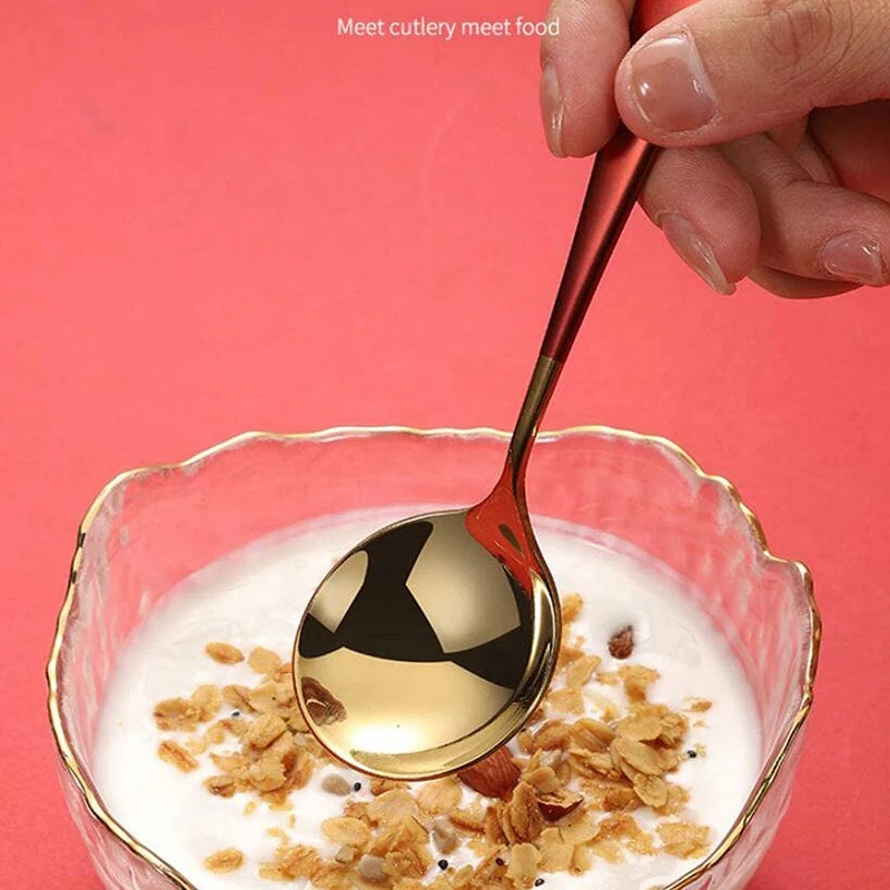 

Spoons, Round Head Spoons, Thick Short Handle Stainless Steel Korean Spoon, Used for Soup,Milk Tea,Coffee Set of 4