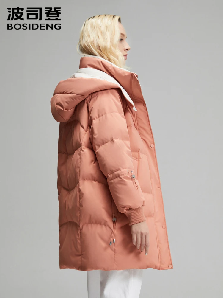 Женская куртка BOSIDENG со съемным капюшоном на 90% белом утином пуху облегающее