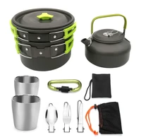 outdoor teapot cup boiling pot frying pan double layer stainless steel insulated tea cup cutlery three piece cutlery carabiner
