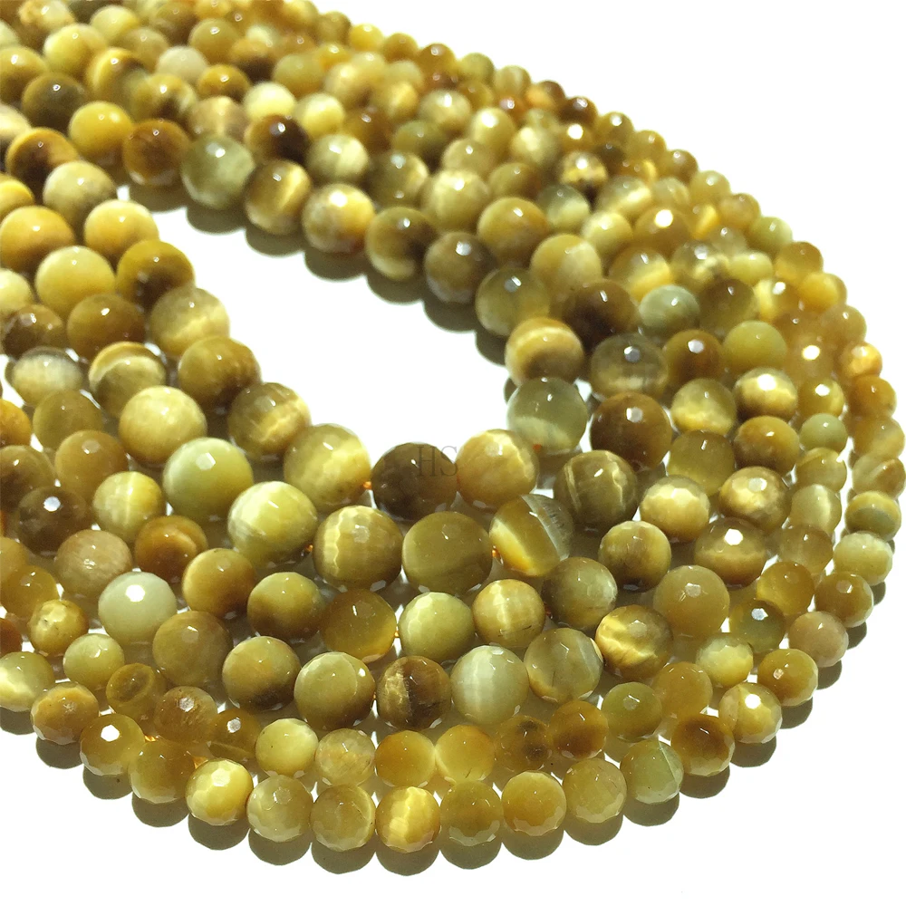 Натуральные камни Медный Тигровый глаз фасетированные круглые рассыпные бусины Жемчужная энергетика Ювелирное изготовление Браслет Дизайн ожерелья 4 6 8 10 12 мм.