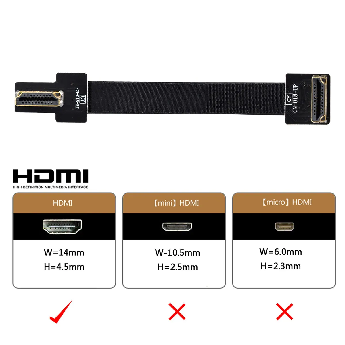 

Jimier CYFPV Dual 90 Degree Right-Up Angled HDMI Type A Male to Male HDTV FPC Flat Cable for FPV HDTV Aerial