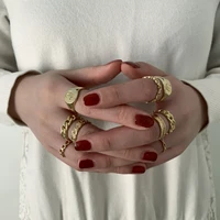2021 fashionable trendy gold color metal hollow moon ring for women girls geometric simple set ring party jewelry gift