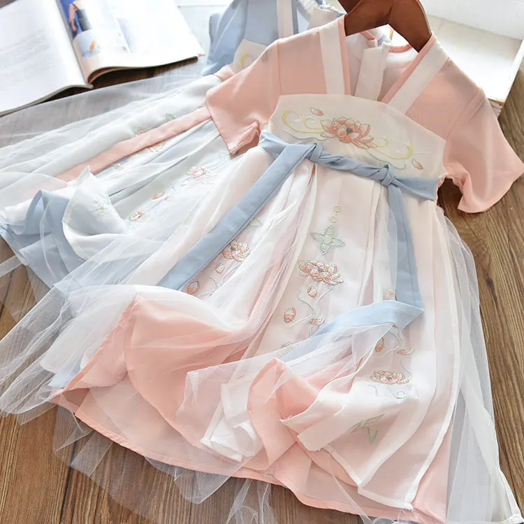 

Girls Summer Short Sleeve Dress Chinese style Princess gauze dress fluffy dress