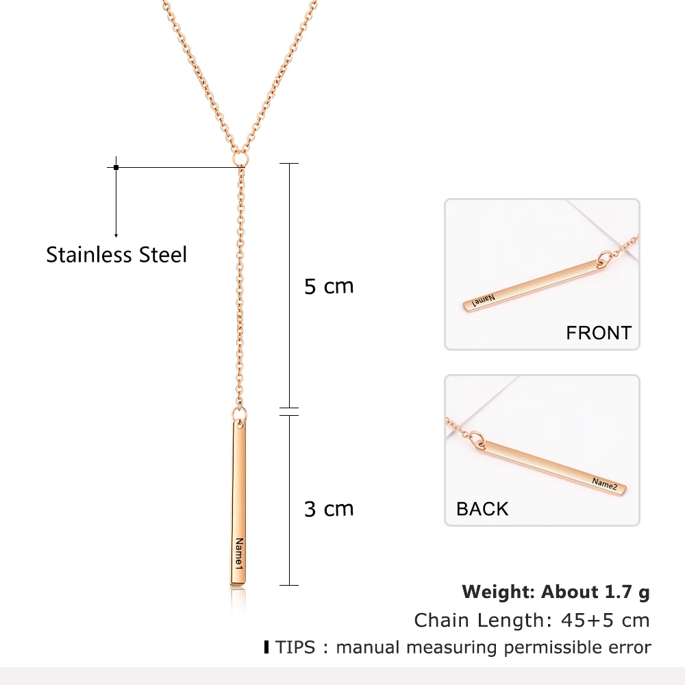 Персонализированное Y образное ожерелье с вертикальным стержнем женское колье