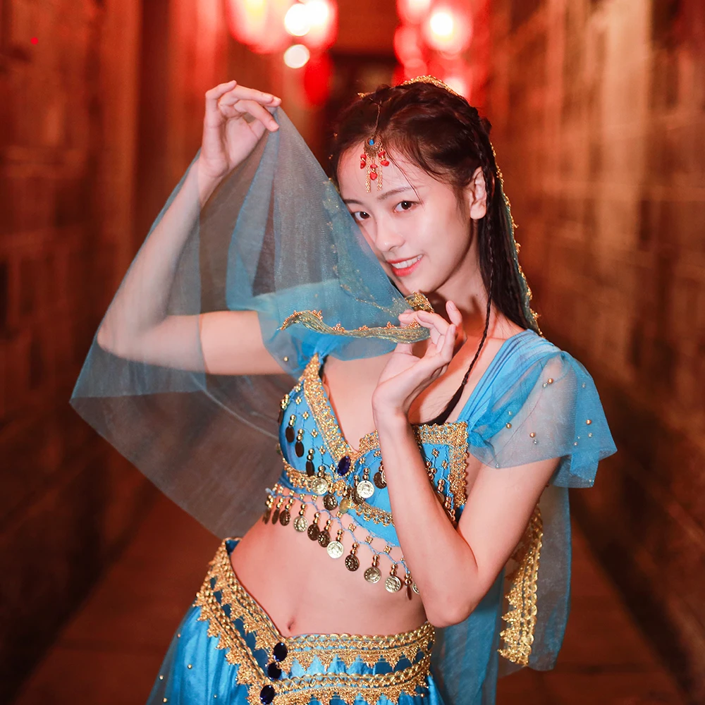 Женские индийские костюмы танец живота Болливуд комплект Хэллоуин Аниме Косплей