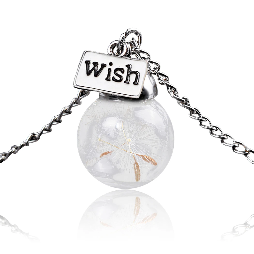 Стеклянный шар ожерелье s Wish настоящий Одуванчик Кристальное ожерелье прозрачные круглые подвески ожерелье цепочка колье ожерелье для женщин подарок