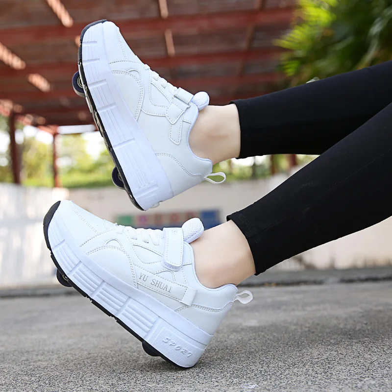 

Adult Children's Women's Double Roller Skates Shoes Men Students Casual Running Sneakers Leisure Skating Shoes