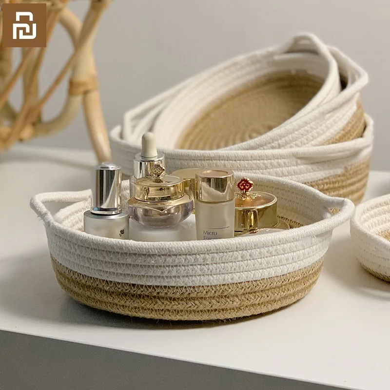 

New Xiaomi Youpin Cotton Storage Basket Desktop Snacks Sundry Cosmetic Basket Hand-woven Storage Box For Home Decoration Basket
