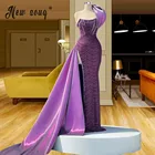 Вечернее платье-русалка, фиолетовое платье на одно плечо, вечерние пышными рукавами, для выпускного вечера, модель размера плюс года, 2021