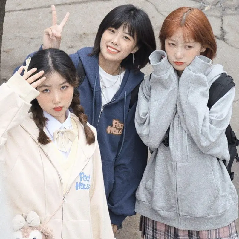 

Осень 2021, корейский стиль, свитшот с капюшоном и надписью элегантные толстовки для женщин, свободная повседневная универсальная куртка для ...