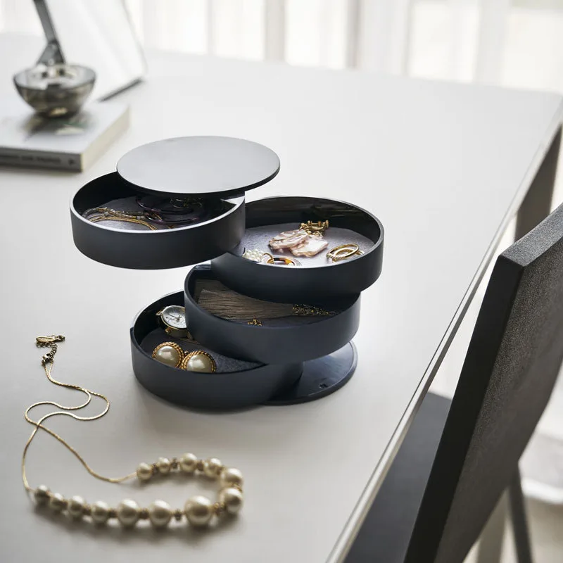 

Rotatable Jewelry Box 4 Layers with Lid Round Shape Case for Ring Earrings Necklace SER88