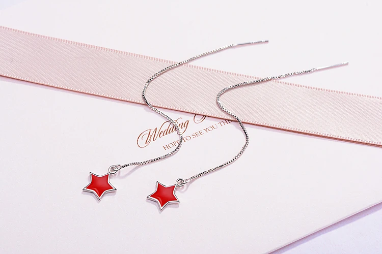 YH-ZL 925 Sterling Silver Red Star Long Tassel Earrings For Women Teens Drop | Украшения и аксессуары