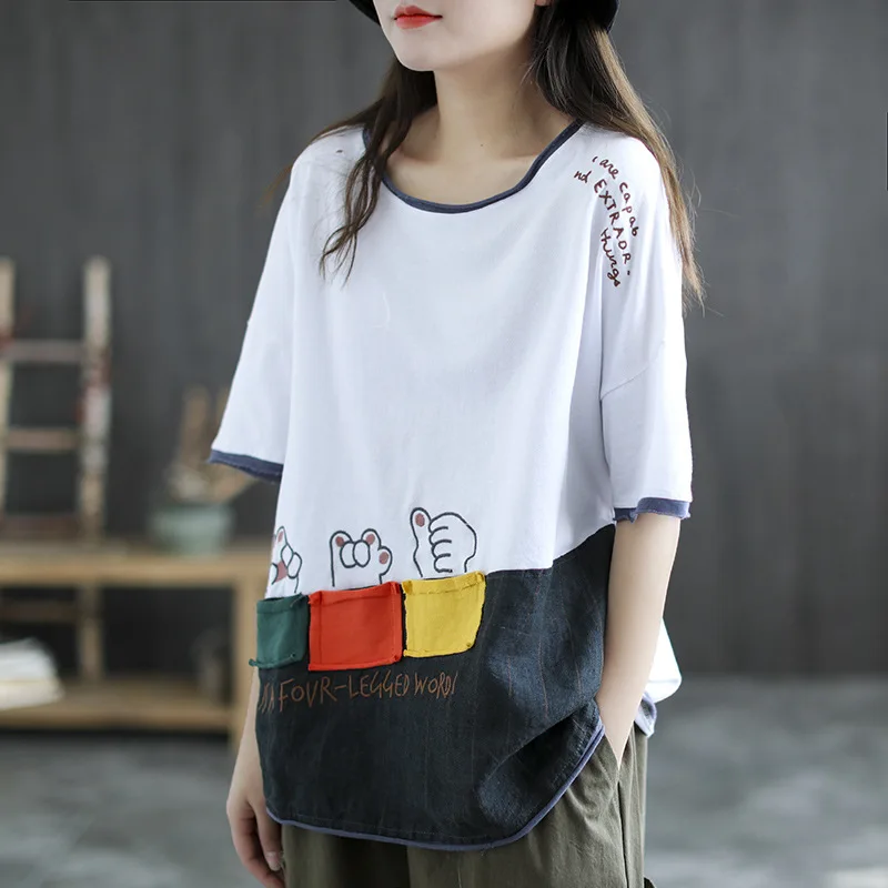 Футболка женская Max LuLu хлопковая с круглым вырезом и вышивкой летняя 2021 размера