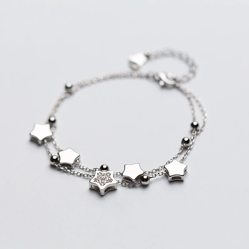 

XMD Real 925 Sterling Silver Multi-layer Star Charm Bracelets for Women Girls Fashion Jewelry Gift Lady
