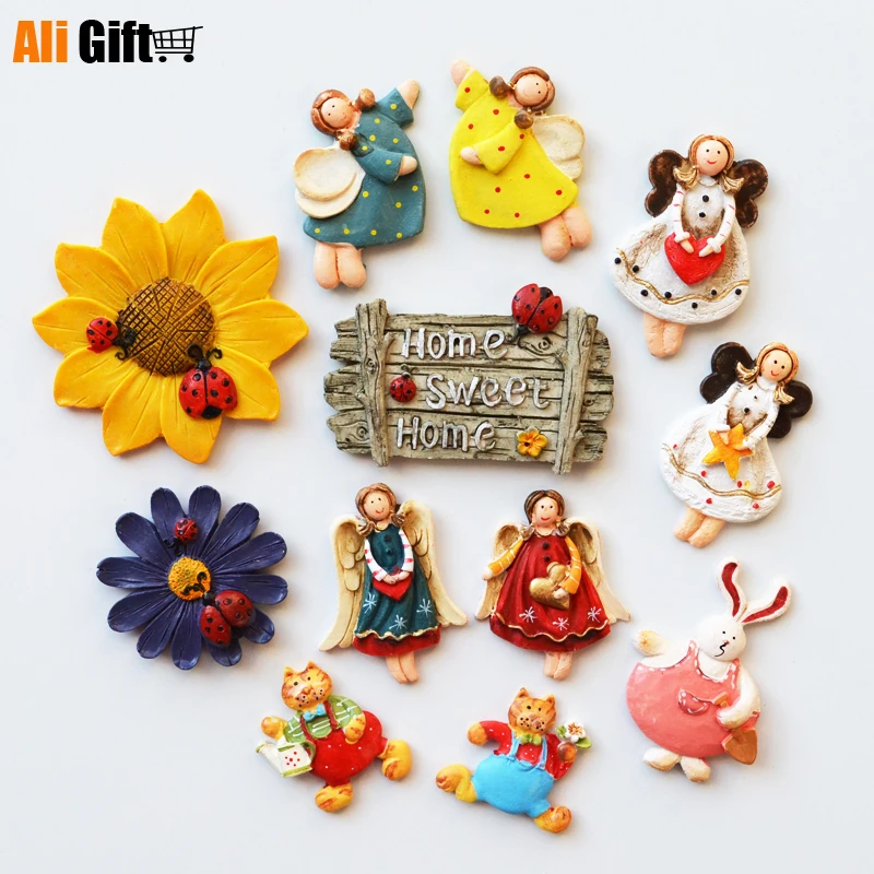 Магнитные 3D наклейки на холодильник цветы ангел кролик животные котенок для дома