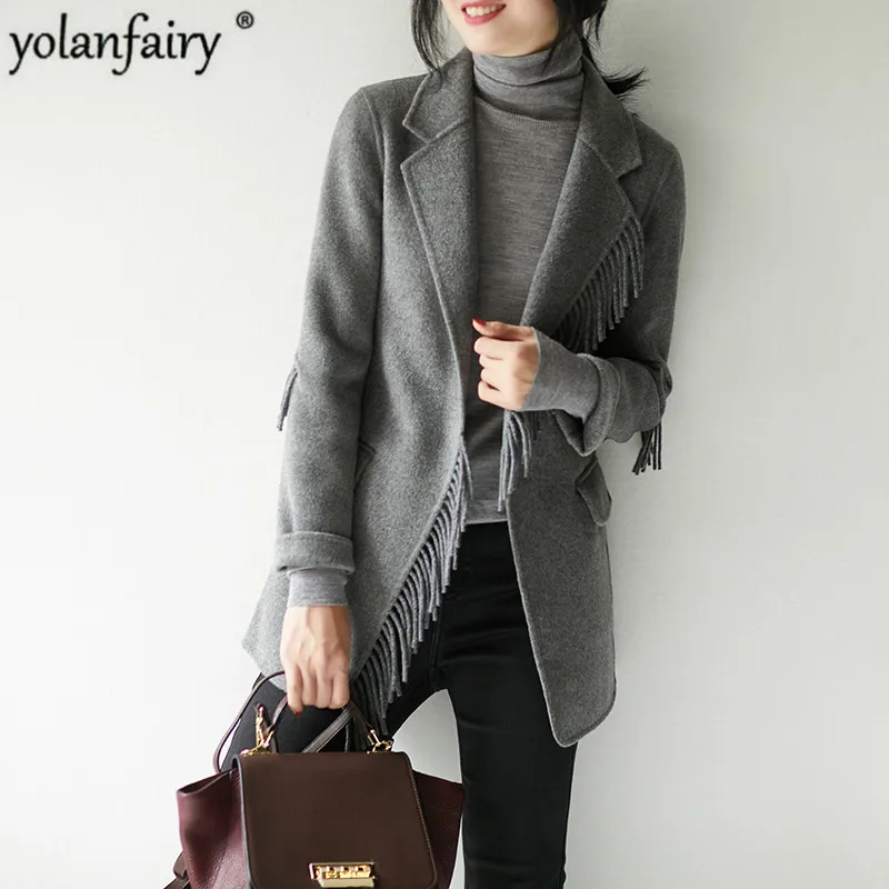 100% шерстяное пальто женская одежда весна 2020 куртка с бахромой корейская мода