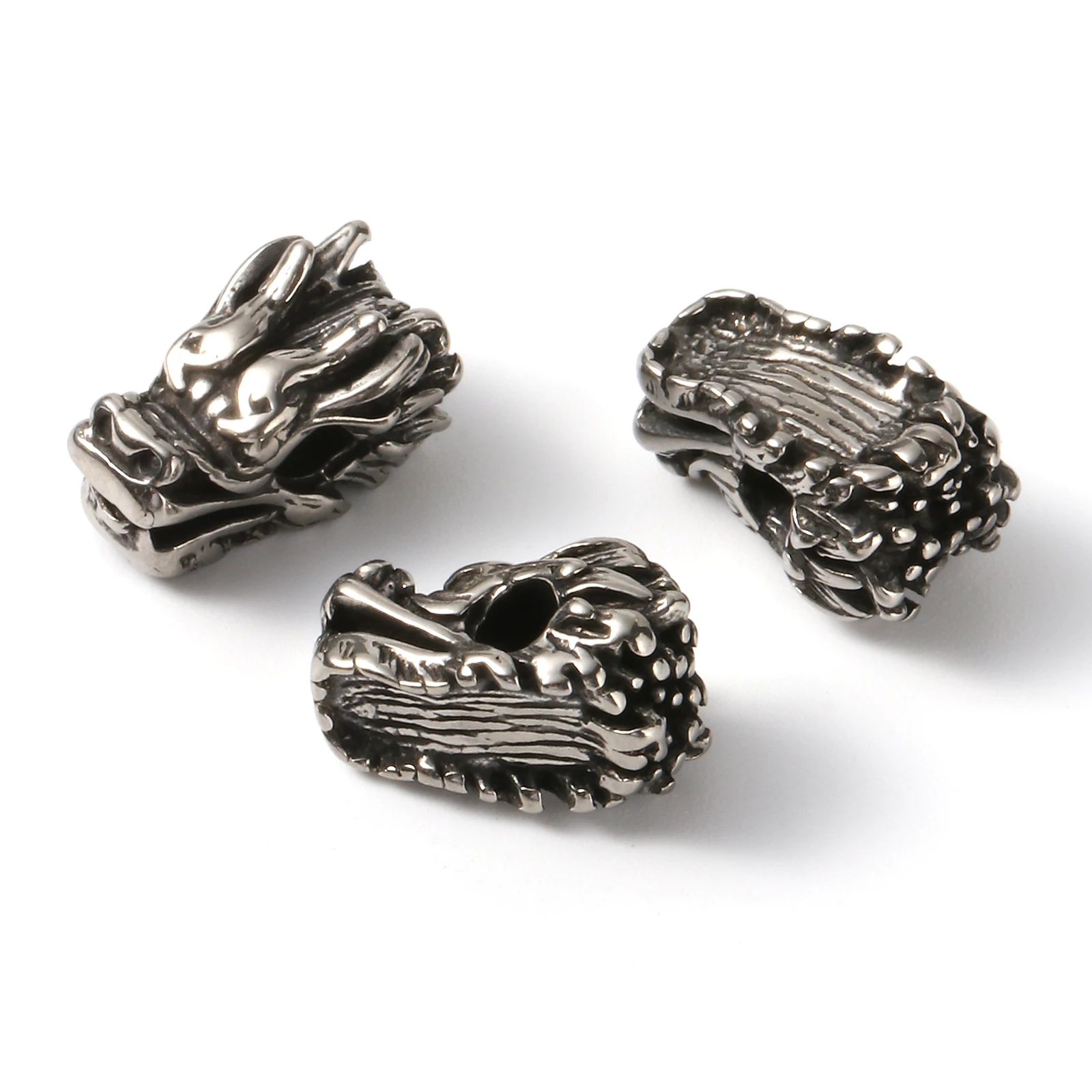 

2PCs Punk Style Stainless Steel Beads Dragon Gunmetal Beads For DIY Bracelets Necklace Jewelry Men Jewelry Accessories 12mx7mm