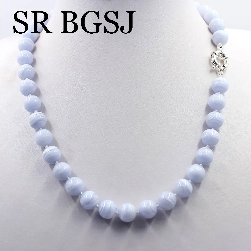 

Free Ship 10mm Genuine Chalcedony Round Gems Beads Knot Stone Wholesale Chocker Necklace Strand 17.5"